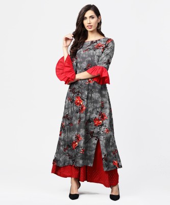 India Desire : Buy Nayo Women Printed Frontslit Kurta(Red, Grey) at Rs. 566 from Flipkart [Selling Price Rs 1299]
