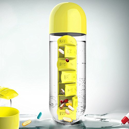 India Desire : Buy Okayji Plastic Pill Organizing Storage Bottle with Drinking Cup, 600ml, Black at Rs. 113 from Amazon [MRP Rs 995]
