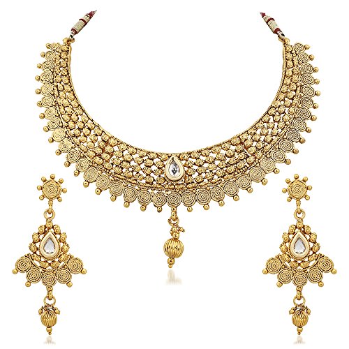 India Desire : Buy Reeva Apara Exquisite Golden Jalebi Design Necklace Set With Kundan For Women at Rs. 99 from Amazon