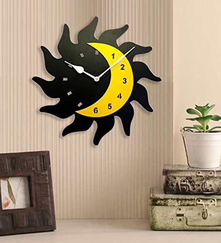 India Desire : Buy Sehaz Artworks Fire Moon Black and Yellow Wood Wall Clock (25.5 cm x 25.5 cm x 2.8 cm) at Rs. 162 from Amazon