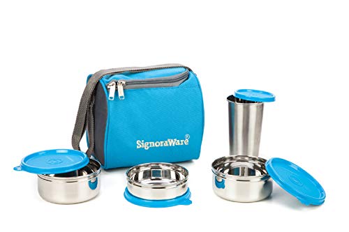 India Desire : Buy Signoraware Best Steel Lunch Box, Blue (500ml+350ml+200ml) | with Steel Tumbler 370ml at Rs. 555 from Amazon [Regular Price Rs 649]