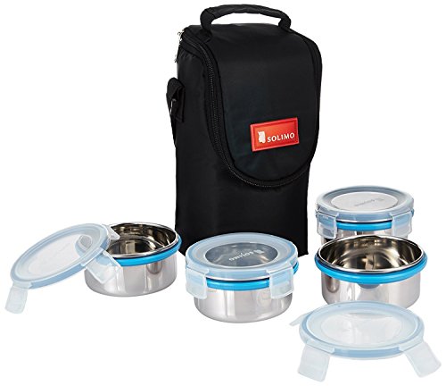 India Desire : Buy Solimo Stainless Steel Lunch Box Set with Bag Clear Lid at Rs. 349 from Amazon