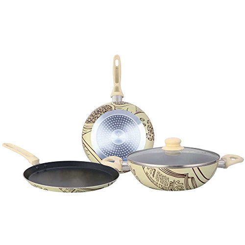 India Desire : Buy Wonderchef Picasso Induction Base Aluminium Cookware Set, 4-Pieces, Brown/Cream at Rs. 1799 from Amazon