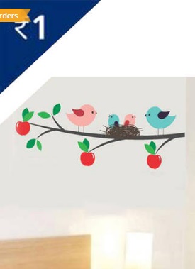 India Desire : Buy WallTola Apple Branch Birds Nest Wall Sticker At Rs 1 Only From Paytm- WOWRS1