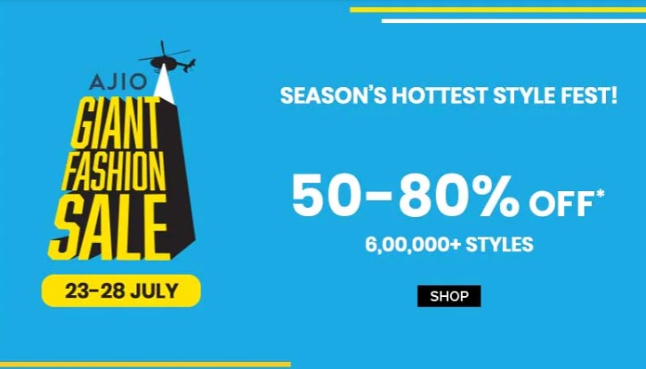 Ajio Giant Fashion Sale 23rd 28th July 2021 Get Minimum 50 Off On Fashion 5 Discount With All Debit Credit Cards