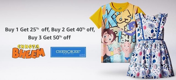 India Desire : Amazon Kids Clothing Offer : Buy 1 Get 25%, Buy 2 Get 40% And Buy 3 Get 50% Extra Off On Chotta Bheem & Cherokee Kids Clothing