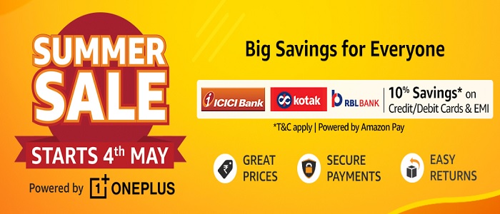 Amazon Summer Sale 2022 : Get Upto 90% Off On Electronics, Mobiles & Home Appliances + Bank Offers [Starts From 4th May 2022]