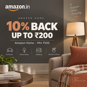 India Desire : Amazon Home Offer: Get 10% Cashback Upto Rs 200 On Orders Of Rs 500 Or More [11th–30th Sep 2026]