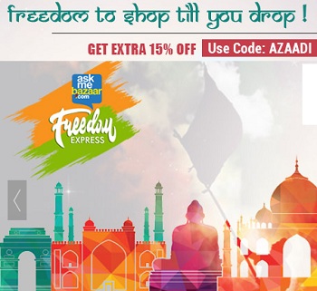 India Desire : Askmebazaar Freedom Express : Get Extra 15% Off On Any Purchase Of On Independence Day From Askmebazaar - AZAADI