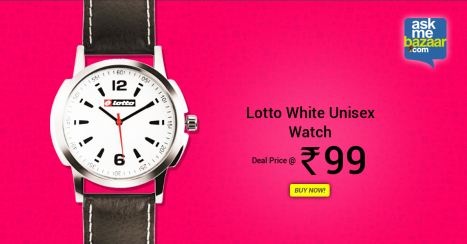 India Desire : Loot On Lotto White Unisex Watch Only Rs. 99