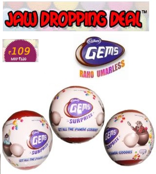 India Desire : Shopclues Jaw Dropping Deal : Buy Cadbury Gems Surprise (Set of 3) At Rs. 110 From Shopclues