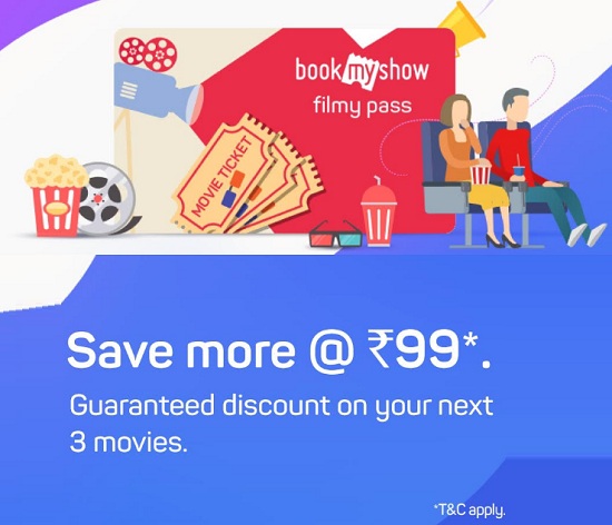 Bookmyshow Filmy Pass Rs 99 Get Rs 75 Off On 3 Transactions Via Bms Filmy Pass
