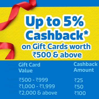 India Desire : Get Upto 5% Cashback On Flipkart e Gift Vouchers Of Rs. 500 Or Above