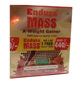 India Desire : Buy 2 Get 1 Free 200 Gm Endura Mass (Weight Gainer)  At Rs. 399 Only From Snapdeal
