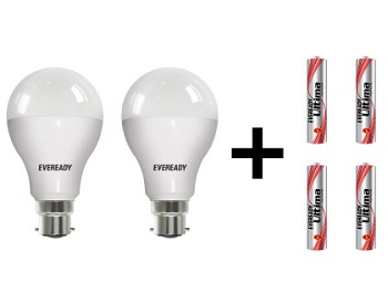 India Desire : Buy Eveready 12 W LED 6500K Cool Day Light Combo Bulb (White, Pack of 2) At Rs. 699 From Flipkart [Free 4 AAA Alkaline Batteries + E-gift Voucher Worth rs. 100]