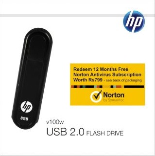 India Desire : Loot Deal: Buy HP V100 W 8 GB Pendrive With FREE Norton Anti-virus 12 Month Subscription (1PC) At Rs. 260 Only From Shopclues