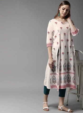 Pink White Attractive Look Lightweight Casual Wear Collard Neck 34 Sleeves  Printed Ladies Kurti at Best Price in Panvel  Lconic Fashion Point