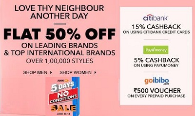 India Desire : Jabong No Condition Sale : Get Flat 50% Off + Free Rs.500 Goibibo Voucher From Jabong