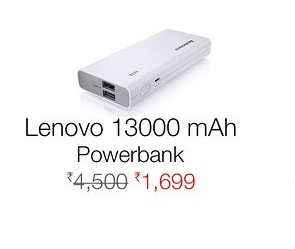India Desire : Amazon Lenovo power Bank Offer : Get Flat 63% Off On Lenovo PA13000 13000 mAh Powerbank (White) At Rs. 1699 from Amazon