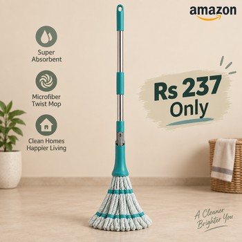 India Desire : Buy Microfiber Twist Mop with Long Handle At Rs 237 From Amazon (Regular Price Rs 999)