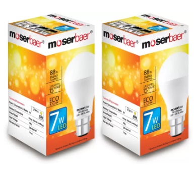 India Desire : Buy Moserbaer 7 W B22 LED Bulb  (White, Pack of 2) at Rs. 199 from Flipkart [Selling Price Rs 370]