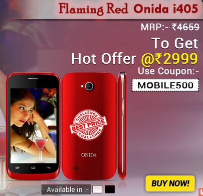 India Desire : Askmebazaar Mobile Offer : Get Rs. 500 Off On Onida i405 Smart Phone At Rs. 2999 From Askmebazaar-MOBILE500