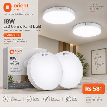 India Desire : Buy Orient Electric 18W Rimless Round LED Surface Panel Light (Pack of 2) At Rs 581 From Amazon [Regular Price Rs 1600]