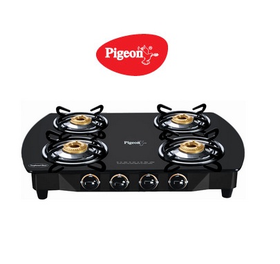 India Desire : Buy Pigeon Brass Black 4 Burner Glass Top At Rs. 4299 From Snapdeal