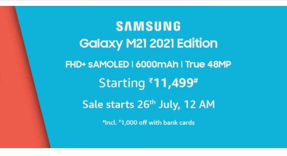 Samsung Galaxy M21 21 Next Sale Date 26th July 12pm Amazon Price Rs Specifications Launch Date Buy Online In India