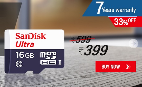 India Desire : Zoffio Loot Offer : Buy SanDisk Ultra 16 GB microSDHC UHS-I up to 48MB/s Memory Card Class 10 At Rs. 399 From Zoffio