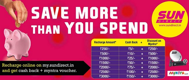 India Desire : Sundirect Myntra Voucher Offer : Recharge Sundirect & Get Cash Back & Myntra Voucher Free