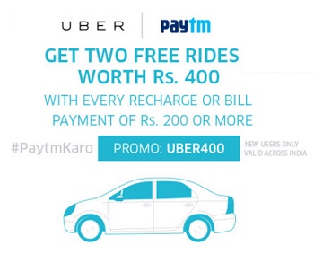 India Desire : Paytm UBER400 Offer: Get Rs 400 Free Uber Ride On Rs 200 Recharge From Paytm