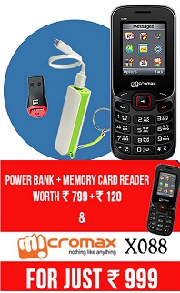 India Desire : Yepme Super Deal : Buy Micromax X088 (Black-Red) + Power Bank + Memory Card Reader At Rs. 999 From Yepme