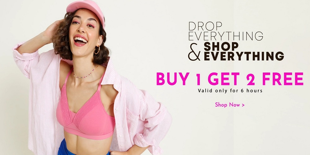 Zivame Bogo Sale: Buy 1 Get 2 Free On Bras, Briefs, Nightwear,Tops, Tees,  Pants, Dresses, Skirts & More